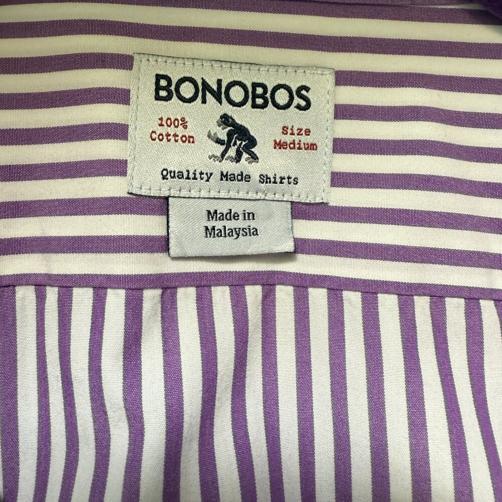 Bonobos Men’s Button Down Shirt M – Purple White Stripe, Cotton, Like New